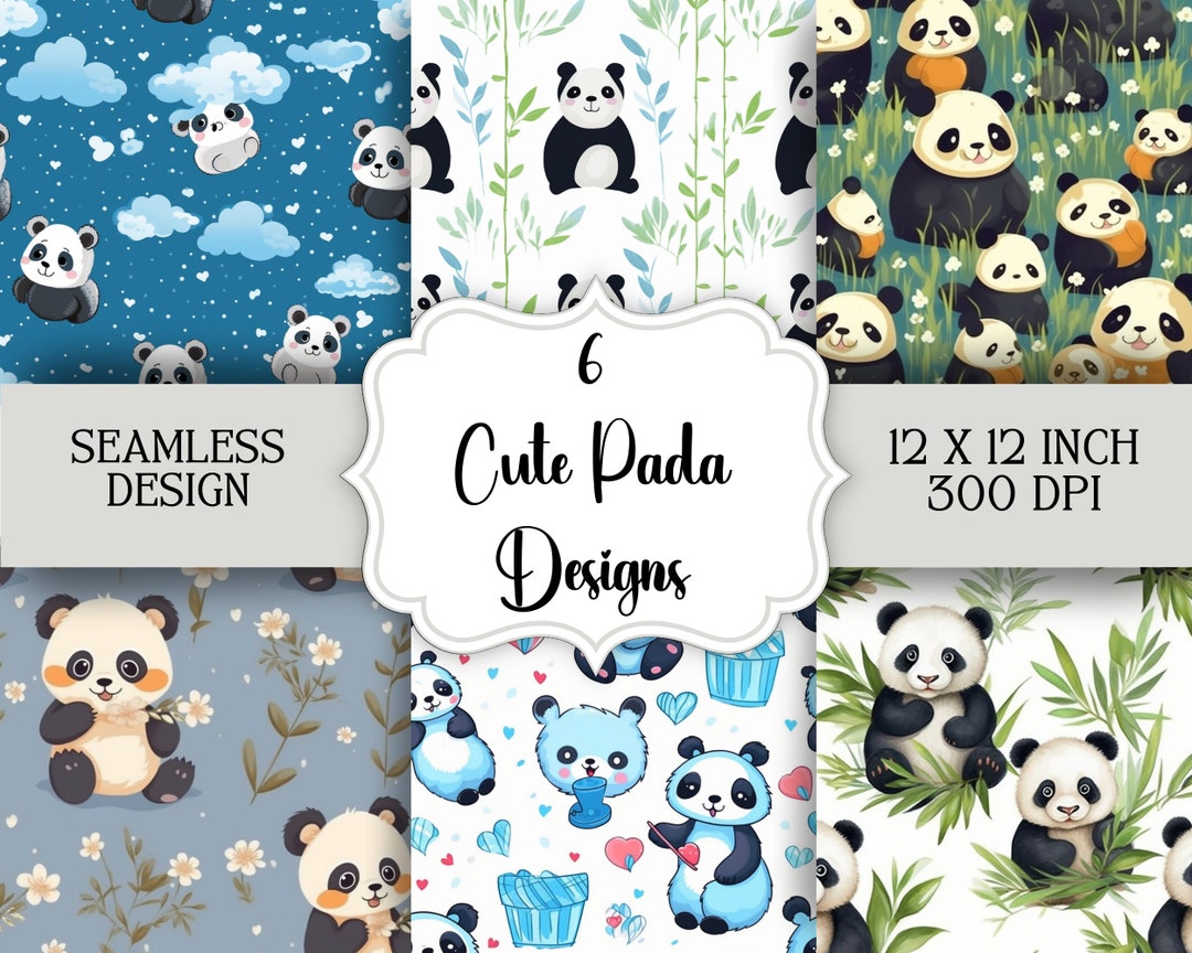 6 X Cute Panda Seamless Digital Print Design, Panda Design, Panda Print ...