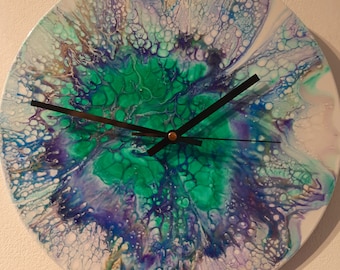 Purple and green clock | Purple clock | Bloom | Floral clock | Green clock |Housewarming gift | Kitchen clock | Abstract