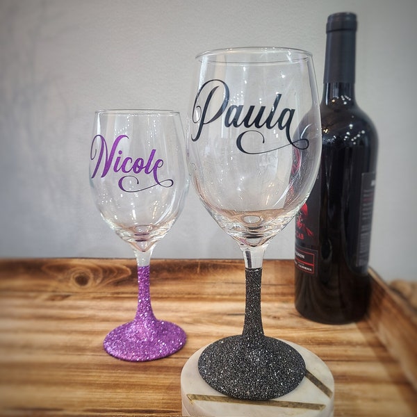 Personalized Wine Glass/ Glittered Wine Glass/  Custom Wine Glass