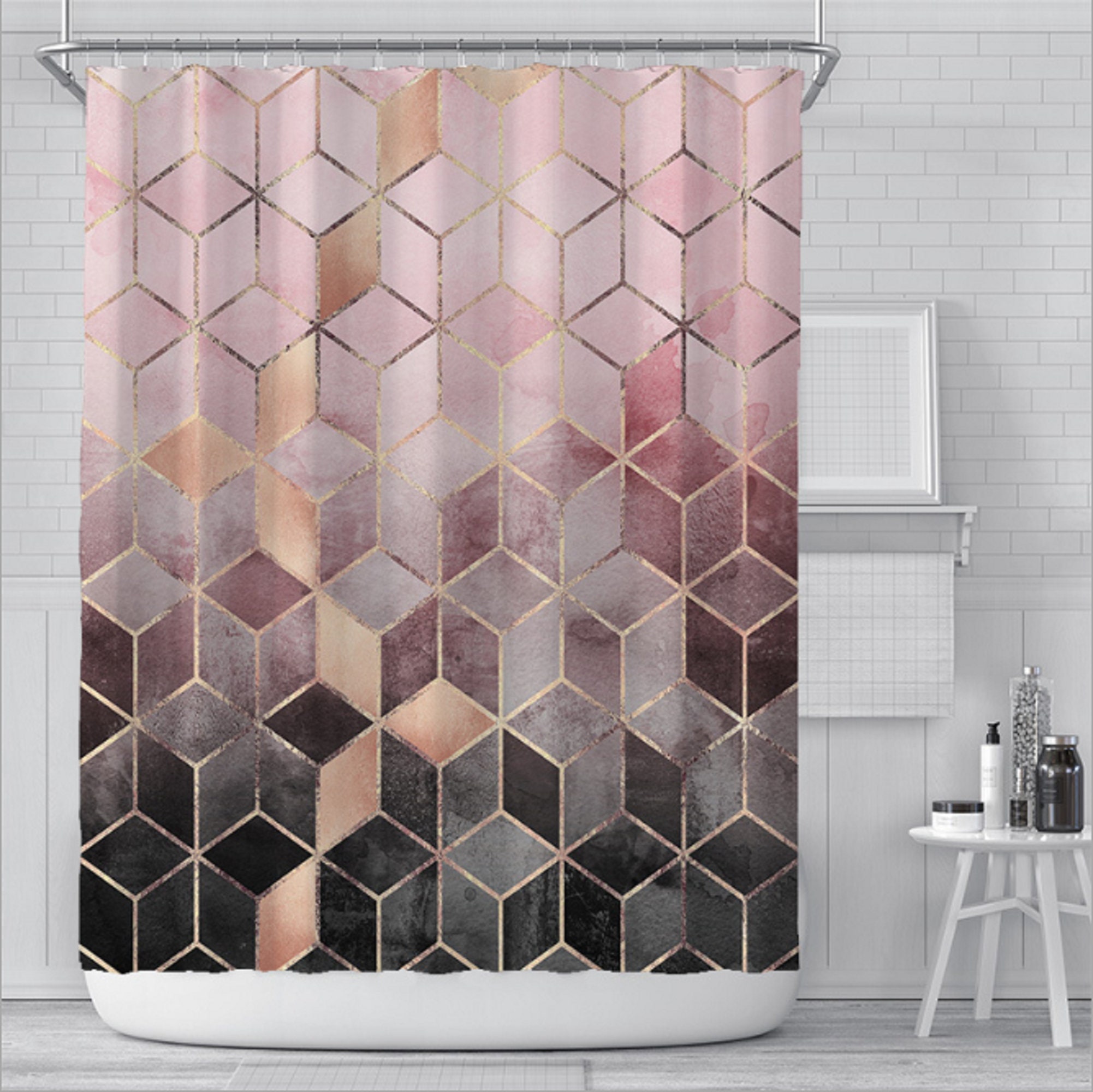 Marble shower curtain light luxury bathroom products Etsy