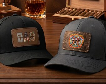 Personalized Dad Trucker Hat, Custom Leather Patch Cap for Men, Fathers Day Gift for Dad, Daddy Papa Grandpa Baseball Cap, Gift from Kids