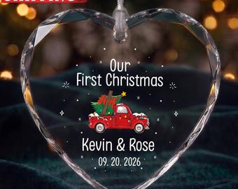 Red Truck First Christmas Custom Ornament, Vintage Car Couple Keepsake, Mr & Mrs Acrylic Ceramic Glass Bauble