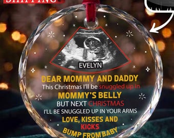 Custom Ultrasound Photo Christmas Ornament, Expecting Parents Baby Bump Keepsake, Acrylic Ceramic Glass Sonogram