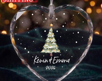 Custom Couple Name Christmas Tree Ornament, First Xmas Together Keepsake, Acrylic Ceramic Glass Bauble Gift