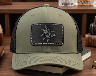 Personalized Dad and Kids Fist Bump Engraved Cap, Unique Fathers Day Gifts for Him, Richardson Cap with Leatherette Patch, Husband Cap