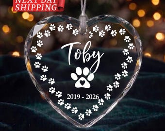 Personalized Pet Memorial Ornament, Custom Paw Print Keepsake for Dog or Cat, Rainbow Bridge Tribute Name Ornament, Pet Remembrance Gift