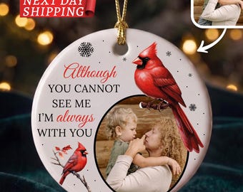 Custom Memorial Photo Ornament, Red Cardinal Keepsake, In Loving Memory Picture Gift, Acrylic Ceramic Glass Bauble