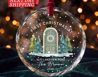 Personalized First Christmas At New Home Family Name Ornament 2026, Custom Housewarming Holiday Decoration, New Homeowners Address Keepsake