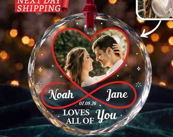 Personalized Infinity Heart Couple Photo Ornament, Custom Boyfriend Girlfriend Gift, Acrylic Ceramic Glass Keepsake
