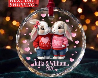 Personalized Bunny Couple Christmas Ornament 2026, Custom Rabbit Name Ornament, Couples Romantic Christmas Gift Holiday Anniversary Keepsake