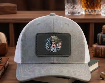Personalized Soldier Dad Trucker Hat, Patriotic Fathers Day Gift for Dad, Custom Leather Patch Cap, Veteran Dad Hat, Military Dad Gift