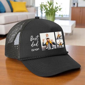 Custom Photo Best Dad Ever Cap, Personalized Fathers Day Picture Hat, Gift for Dad, Father and Kid Photo Printed Trucker Cap, Adjustable Cap