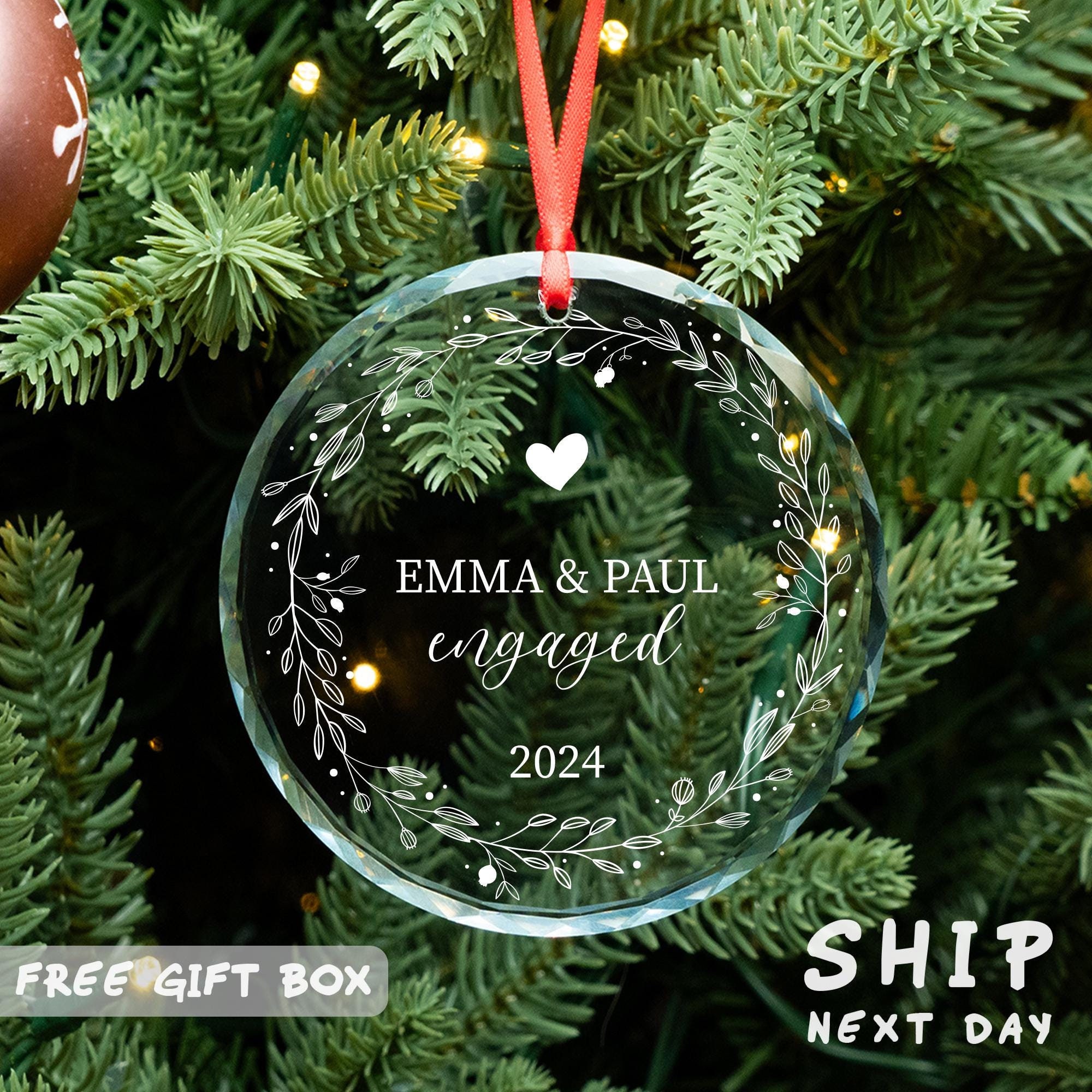 Custom Name Engaged Ornament, Christmas Ornament, Gift For Couples, Personalized Wedding Ornament, Christmas Married Ornament, Newlywed Gift