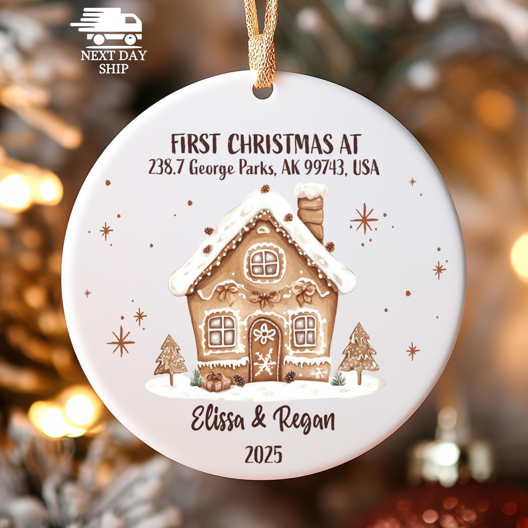 First Christmas at New Home Ornament, Personalized Couple Ornament with Name and Address, Custom Housewarming Gift, Welcoming Gift