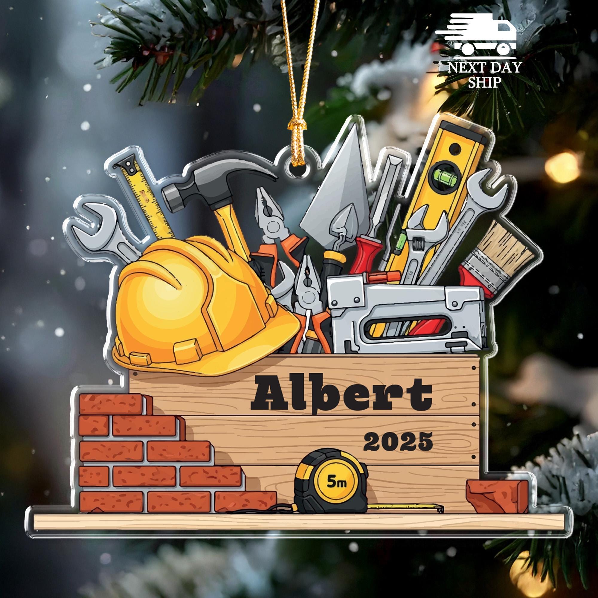 2025 Construction Ornament, Personalized Name Ornament, Carpenter Xmas Keepsake, Engineer Architect Christmas Tree Decor, Handyman Ornament
