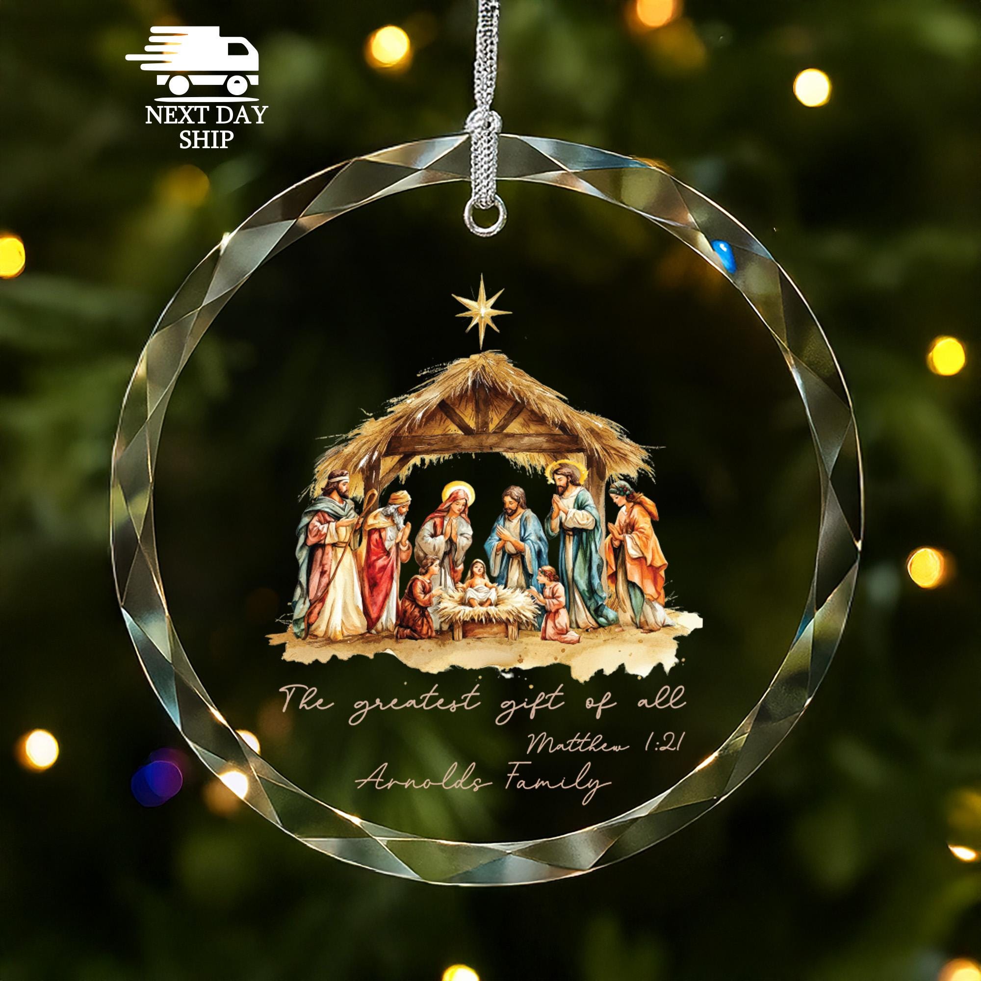 Holy Family Christmas Ornament, The Greatest Gift of All, Custom Name Christian Couple Gift, Favorite Bible Verse Ornament, Family Keepsake