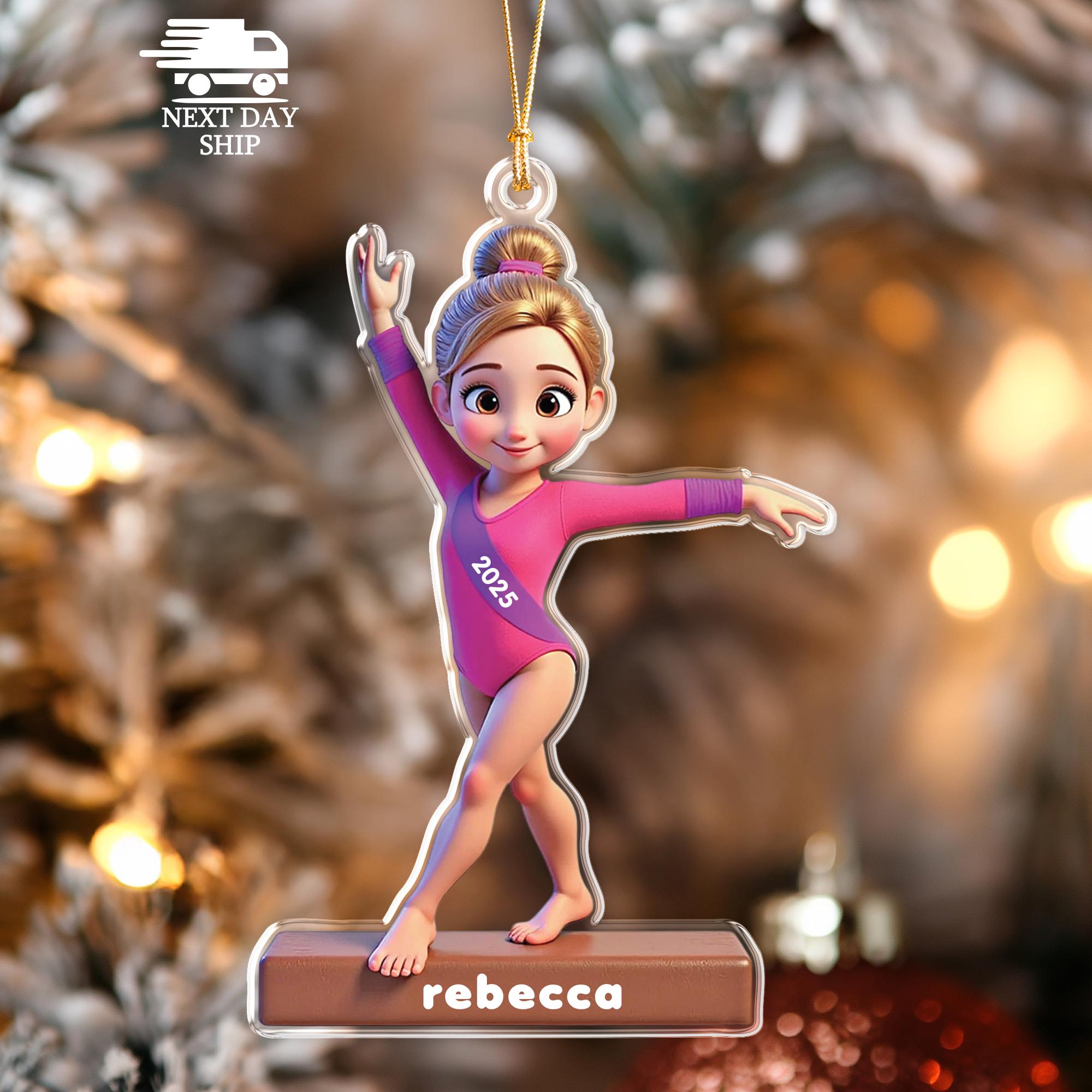 Girl Gymnastics Christmas Ornament 2026, Gymnast Gift for Girls, Custom Name And Year Keepsake, Acrylic Cutout Ornament, Sport Gift