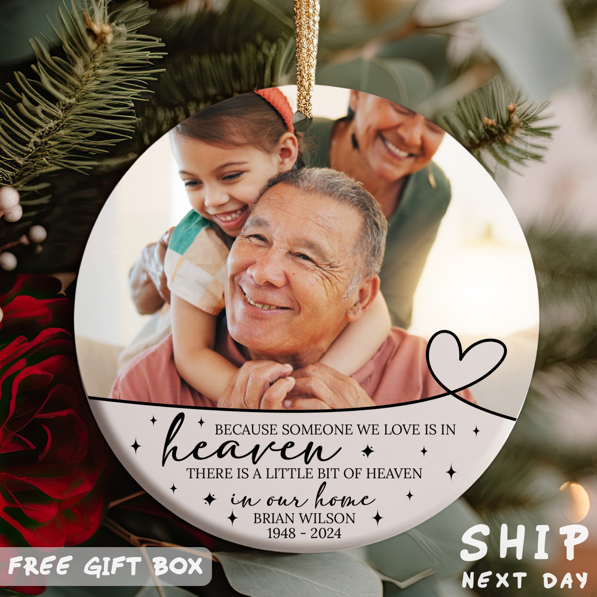 Personalized Photo Memorial Ornament, Grandpa Ornament, Custom Photo Grandpa Remembrance, Grandfather Memorial Gift, Heaven In Our Home