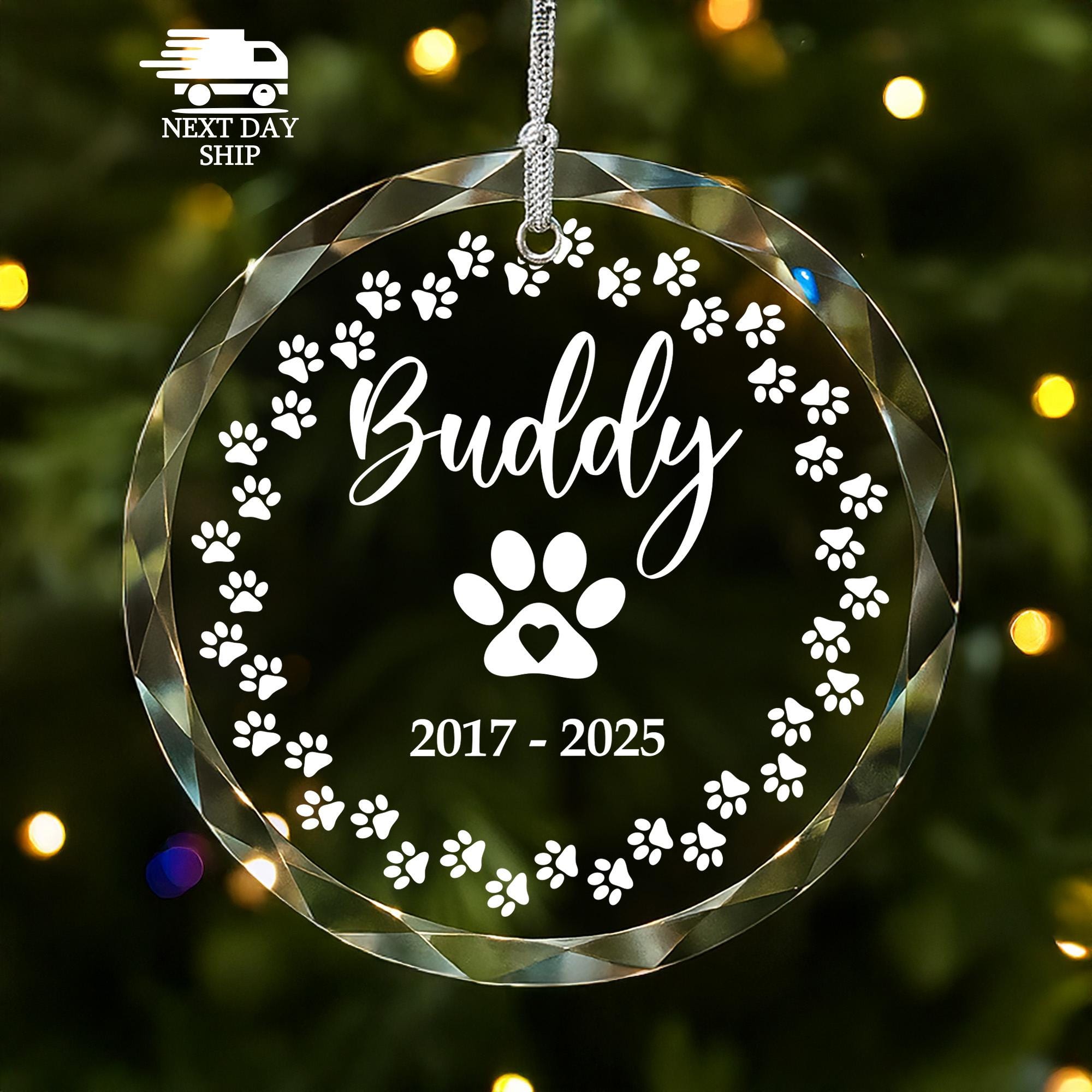 Personalized Pet Memorial Ornament, Custom Paw Print Keepsake for Dog or Cat, Rainbow Bridge Tribute Name Ornament, Pet Remembrance Gift