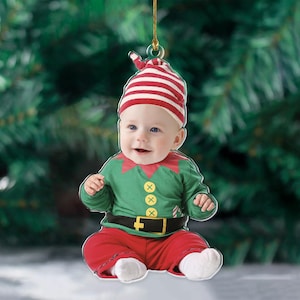 Personalized Baby Photo Elf Ornament, Custom Baby Face Ornament, Baby's First Christmas Ornament, Newborn Christmas Gift, Christmas Decor