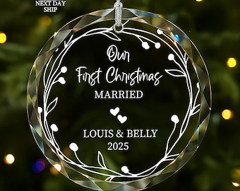 Personalized Our First Christmas Ornament, Just Married Ornament, Gift For Newlywed, Custom Name Married Ornament Couple Engagement Keepsake