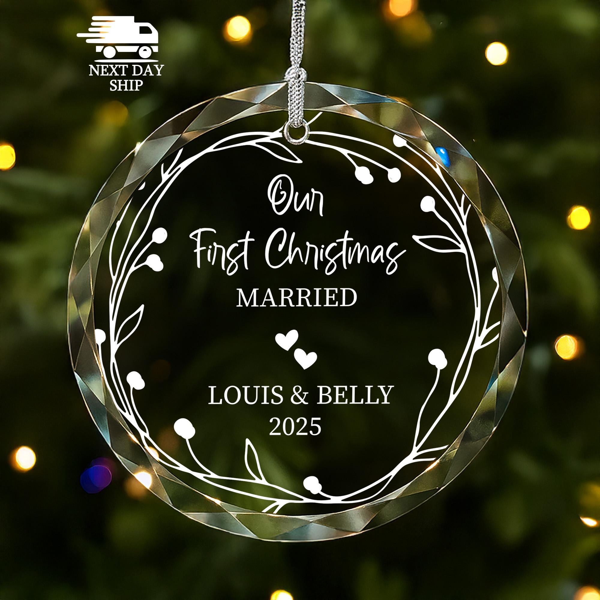 Personalized Our First Christmas Ornament, Just Married Ornament, Gift For Newlywed, Custom Name Married Ornament Couple Engagement Keepsake