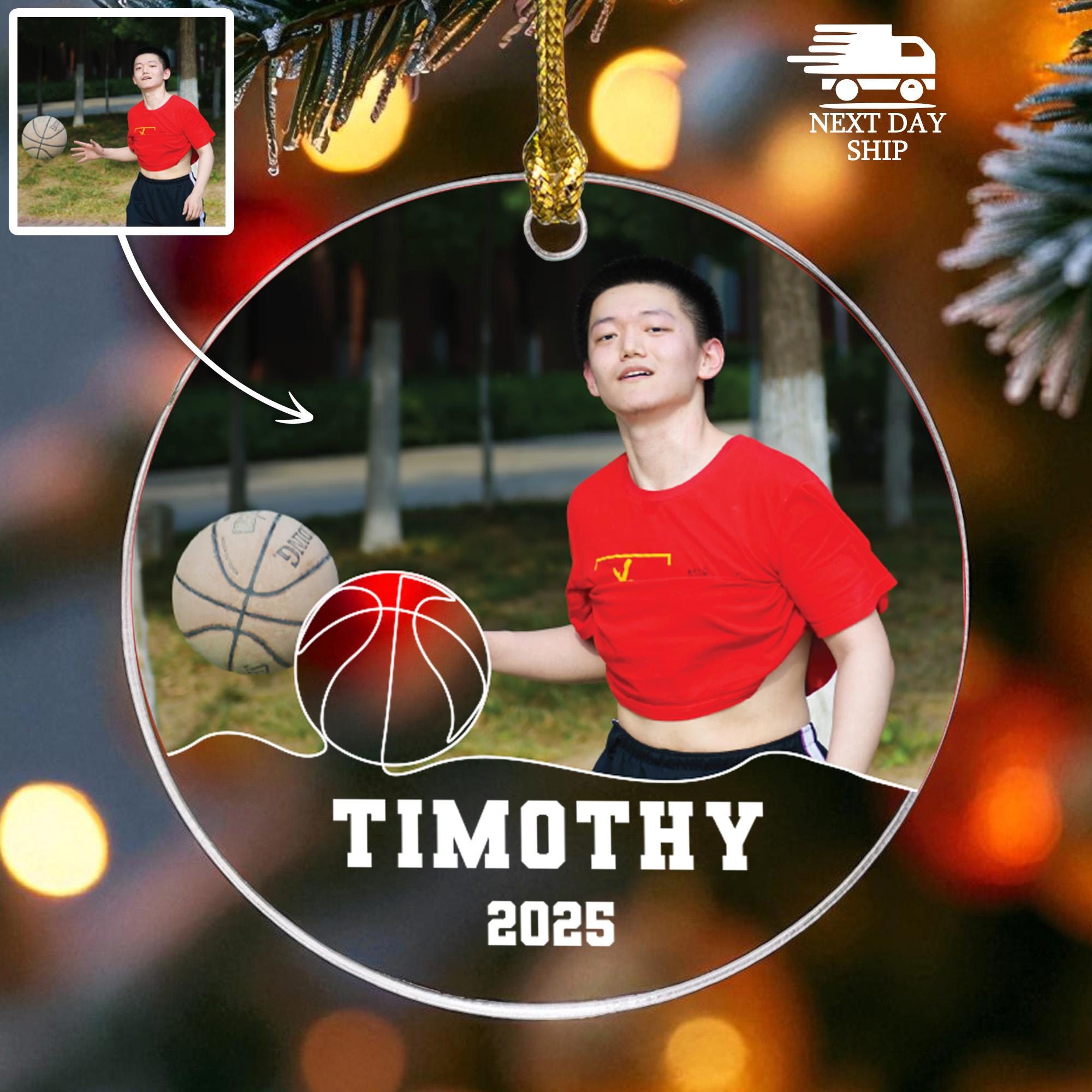 Personalized Basketball Player Photo Ornament, Custom Name Ornament, Sport Ornament, Christmas Gift For Athlete, Gift For Basketball Lover