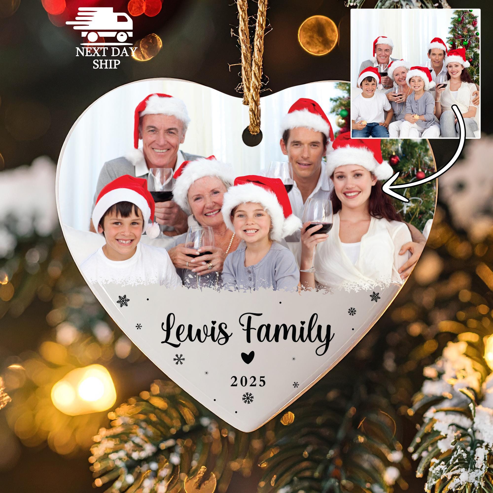 Personalized Family Photo Christmas Ornament, Family Christmas Decoration, Family Picture Keepsake, Gift For Couple, Big Family Ornament