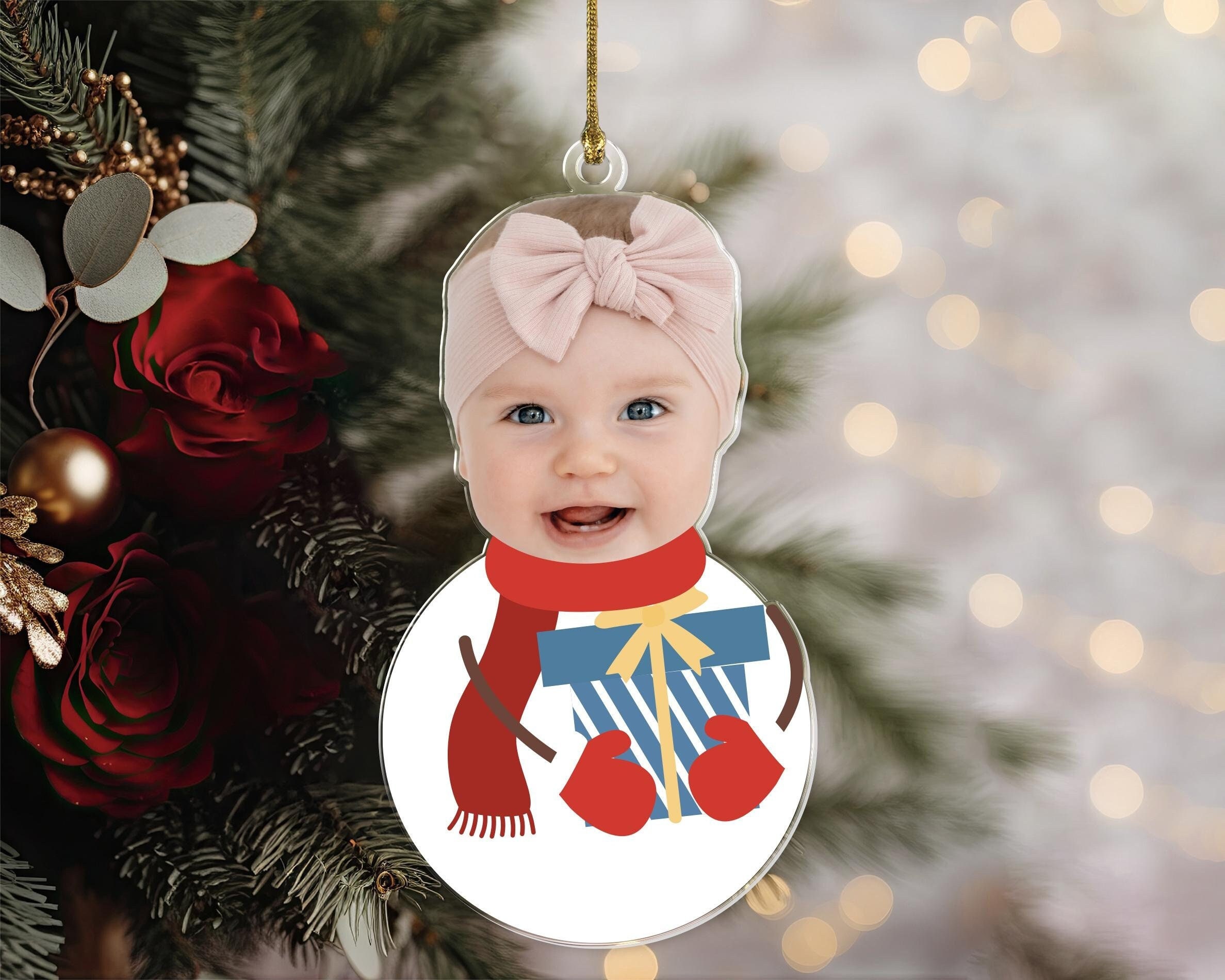 Custom Snowman Ornament With Baby Face, Personalized Baby Snowman Ornament, Baby's First Christmas Gift, Christmas Ornament For Newborn