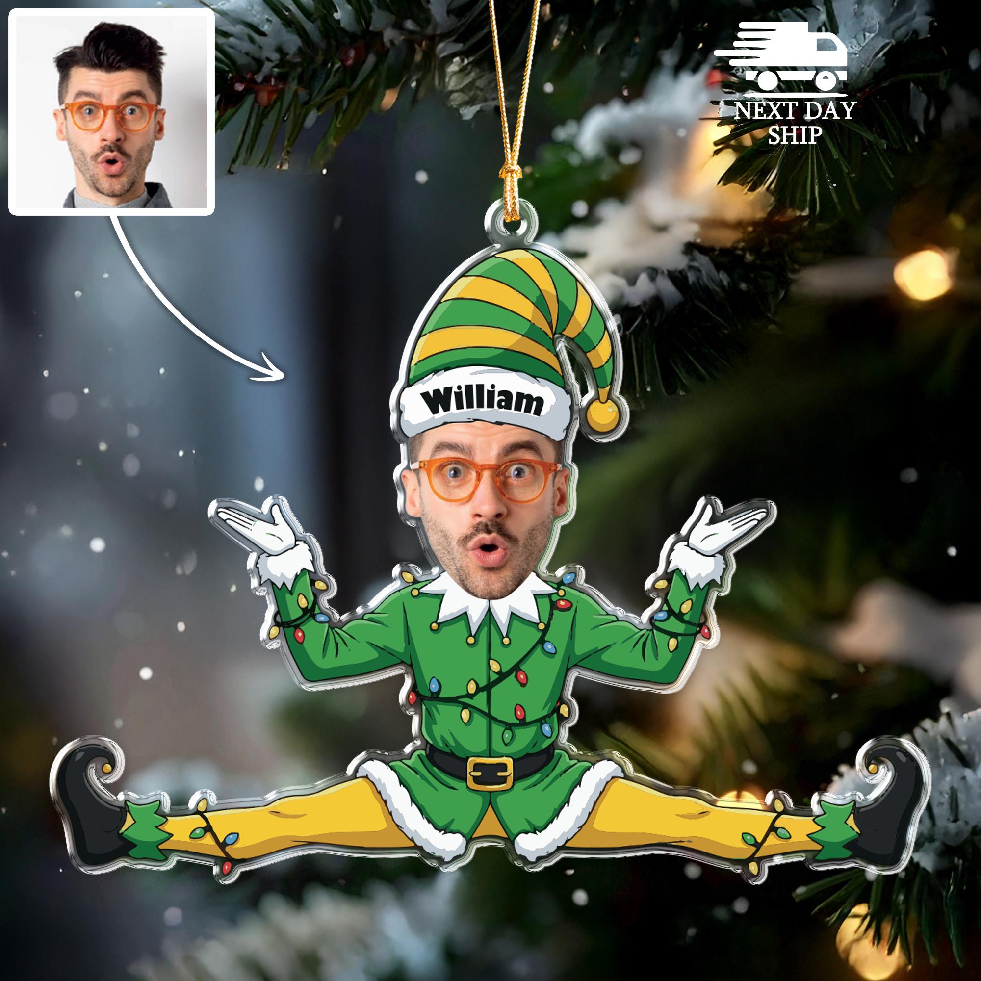 Funny Elf Christmas Decoration, Personalized Gift for Family and Friends, Custom Elf Face Ornament with Name, Gift For Sibling