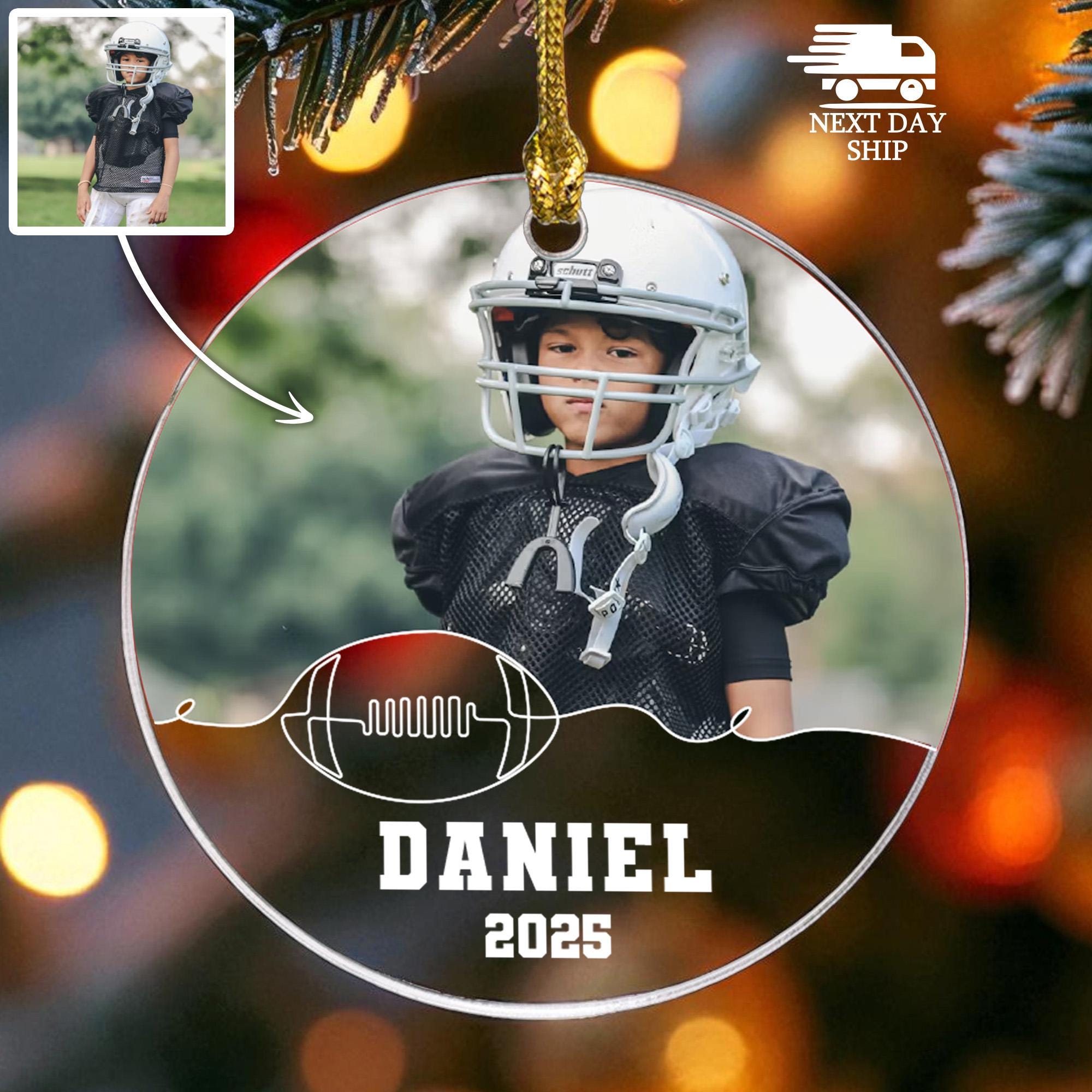 Custom Football Photo Ornament, Personalized Sport Ornament, Custom Football Player Name Ornament, Gift For Athlete, Gift For Kids