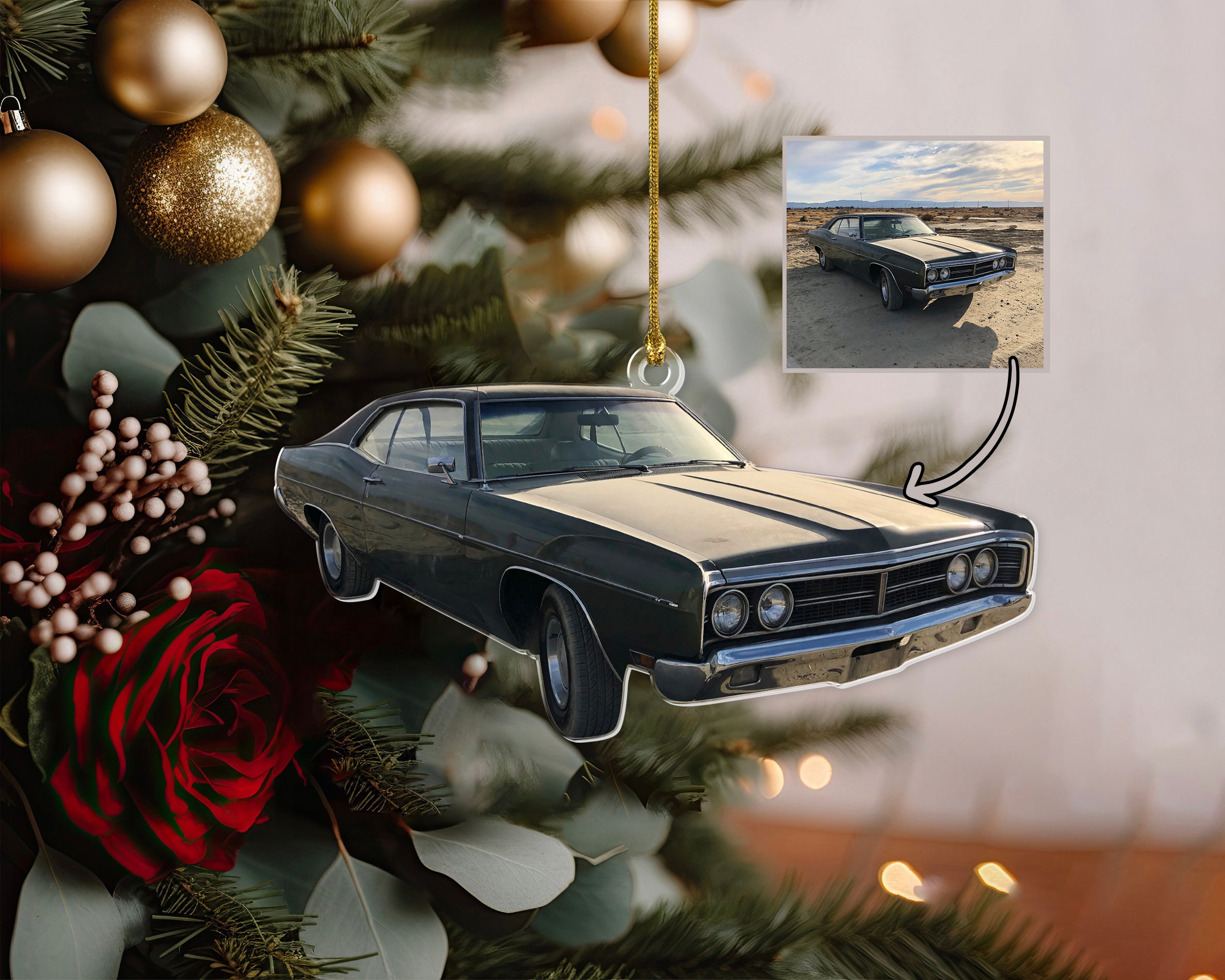 Custom Car Photo Ornament, Personalized Photo Car Ornament, Christmas Gift For Car Lover, Custom Xmas Photo Gift, Christmas Tree Decoration