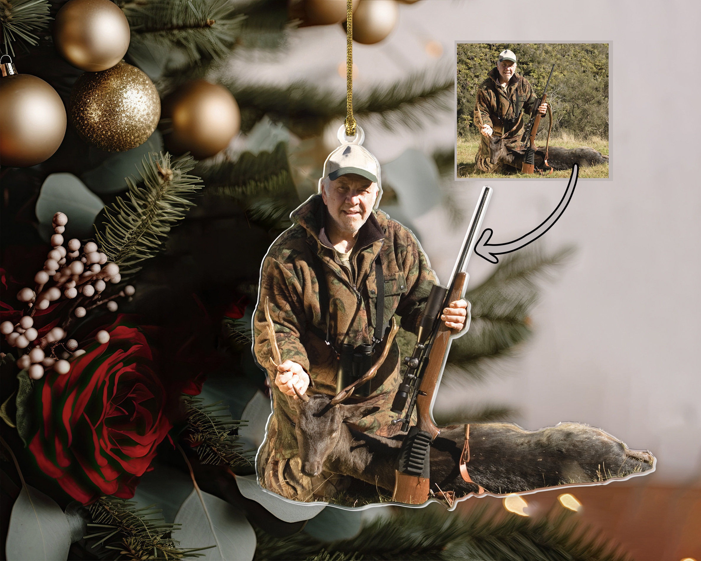 Custom Photo Deer Hunt Ornament, Special Day Keepsake, Personalized Picture Deer Hunting Ornament, Gift For Grandpa, Christmas Keepsake Gift