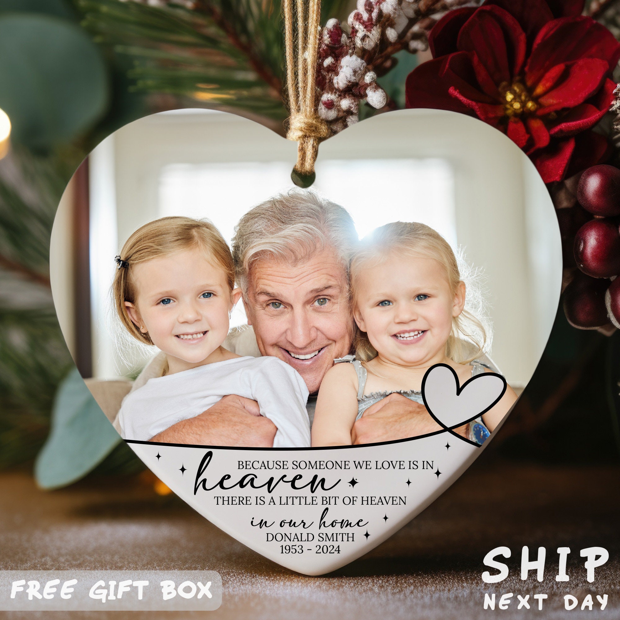 Custom Photo Grandpa Ornament, Personalized Photo Grandpa Ornament, Grandfather Memorial Gift, Grandparents Keepsake, Housewarming Ornament