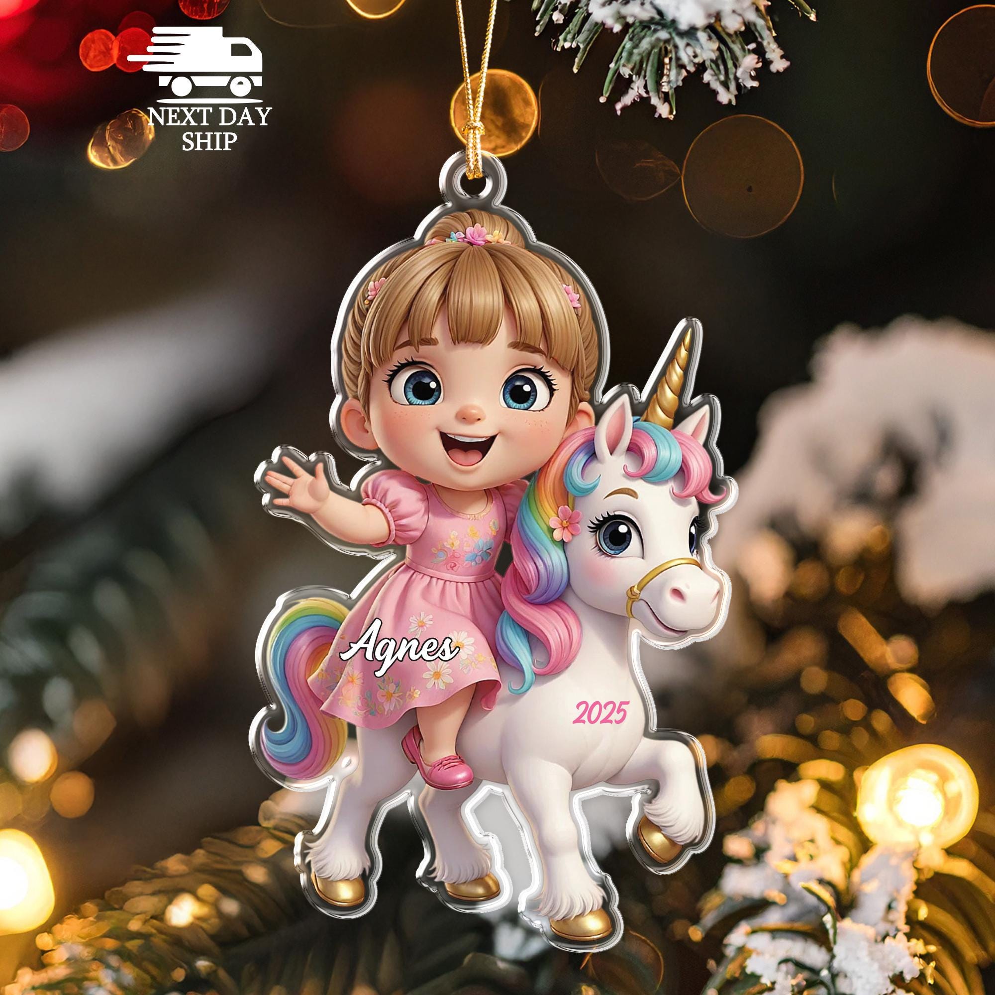 Custom Unicorn Girl Christmas Ornament, Cute Keepsake Gift, Gift For Granddaughter, Daughter, Niece, Girl, Cute Magical Unicorn Ornament