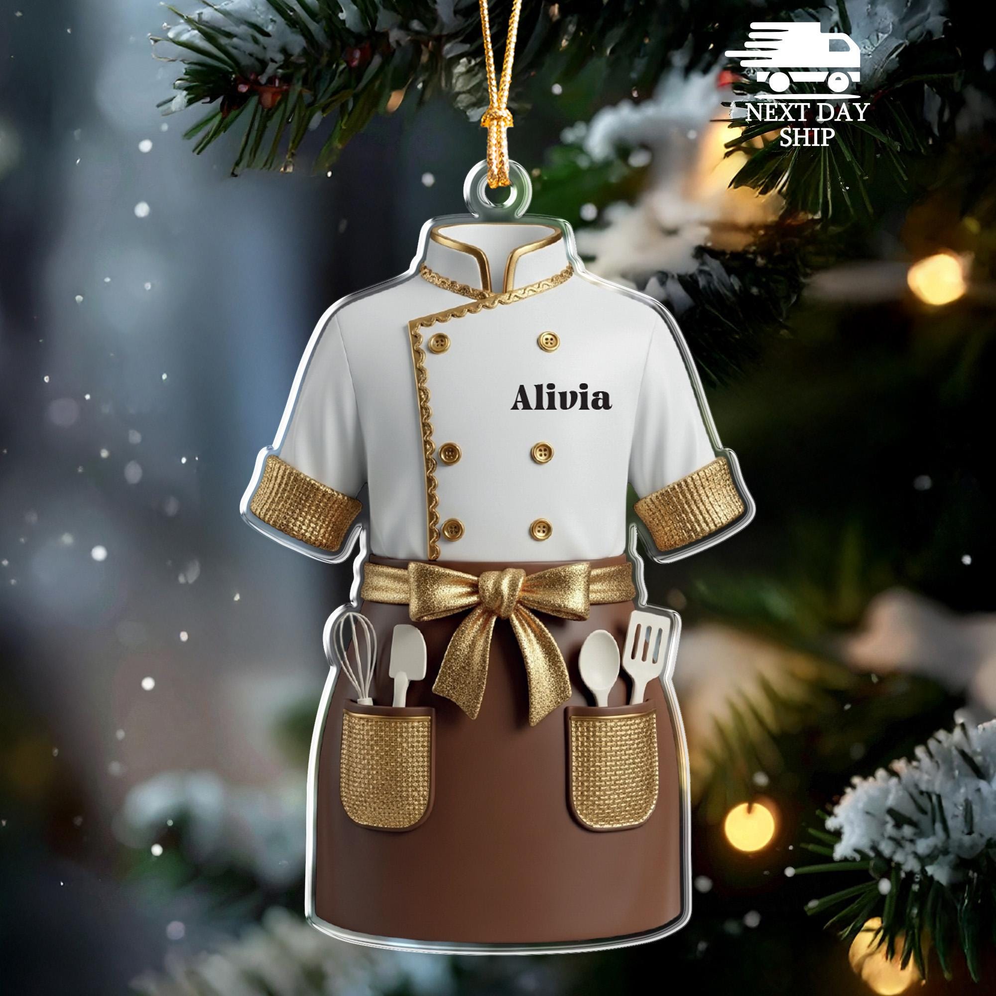 Personalized Chef Kitchen Apron Ornament, Acrylic Chef Keepsake, Kitchen Lover Ornament, Custom Name Cook Ornament, Christmas Ornament