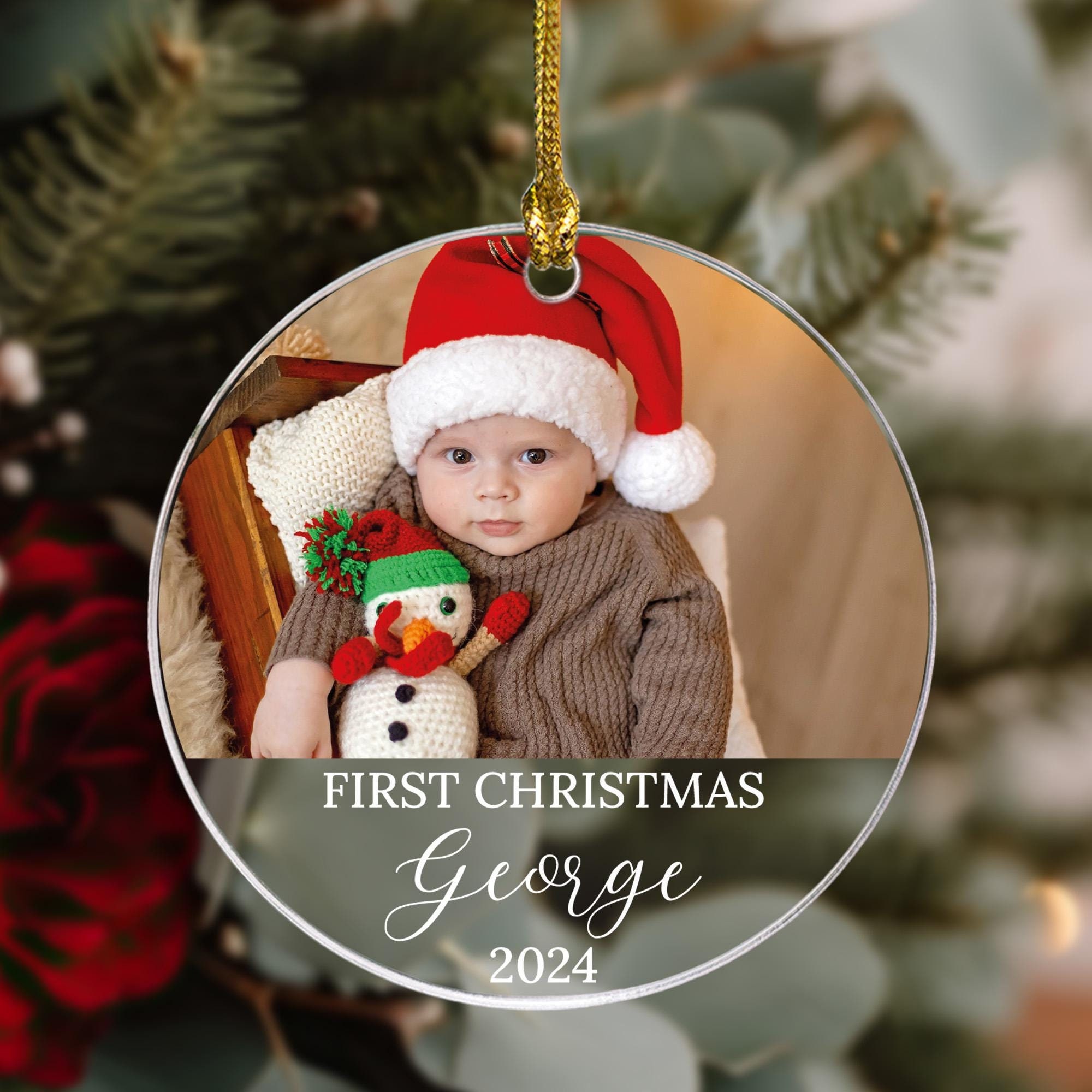 Custom Photo Baby’s First Christmas Ornament, Christmas Gift For Newborn, Baby Holiday Keepsake, Gift For New Mommy, Christmas Ornament