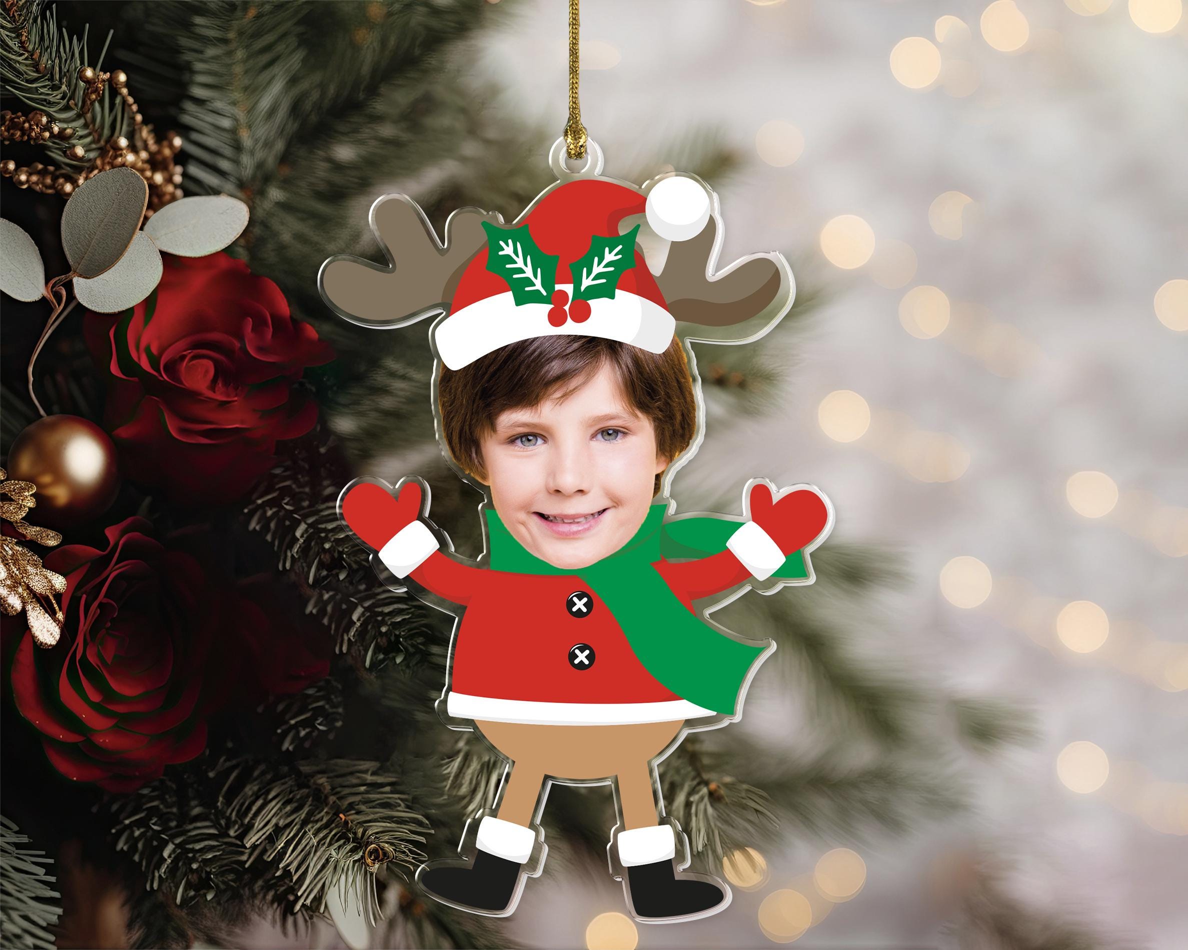 Custom Baby Face Santa Ornament , Baby Reindeer 1st Christmas Decor, Personalized Baby Santa Ornament, Baby's First Christmas, Unique Gift