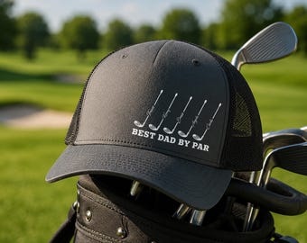 Personalized Best Dad By Par Richardson 112 Cap, Custom Kids Names as Golf Club Fathers Day Gift, Golfer Dad Gift, Golf Lover Grandpa Gift