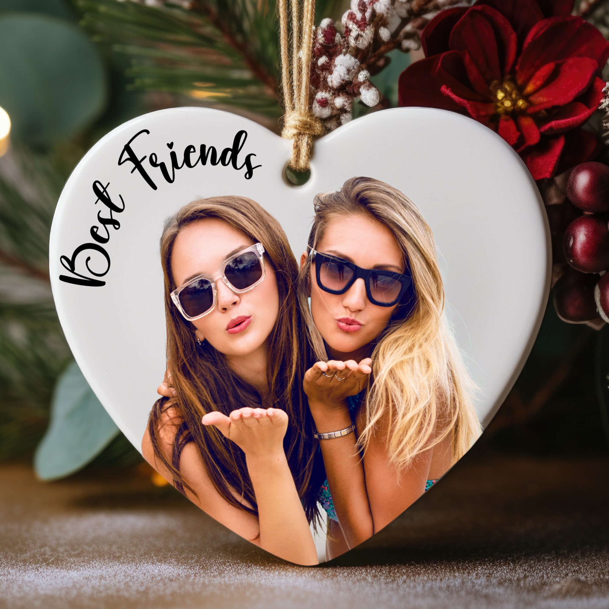 Custom Photo Best Friend Ornament, Personalized Photo Heart Ornament, Gift For Besties, Christmas Bestfriend Gift, Customize Xmas Ornament