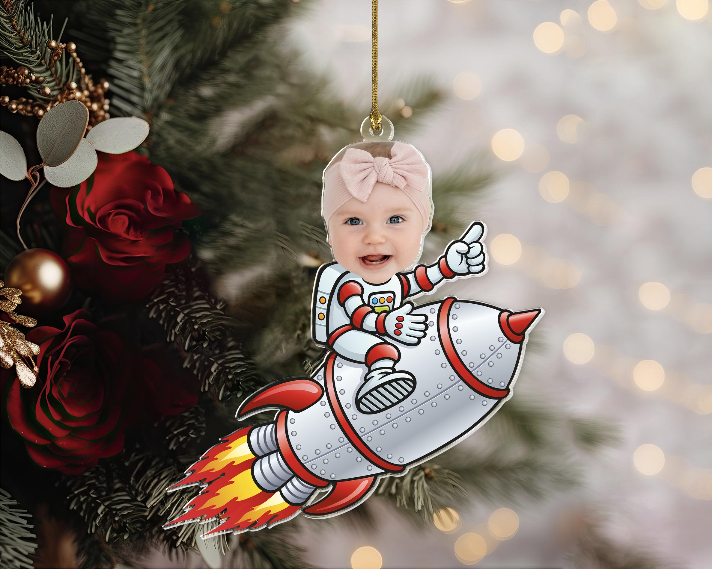 Custom Kid Photo Ornament, Personalized Kid Photo Ornament, Rocket Face Ornament, Little Astronaut Ornament, 1st Christmas Keepsake Gift