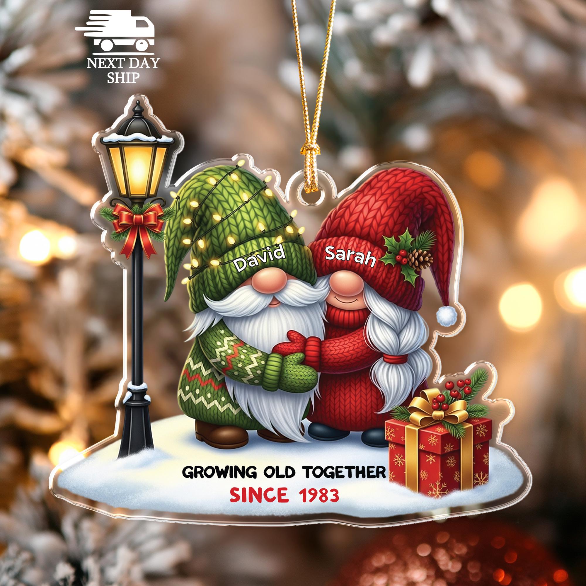 Growing Old Together Gnome Couple Christmas Ornament, Custom Name Gift for Couples, Anniversary Gift, Gift For Parents And Grandparents