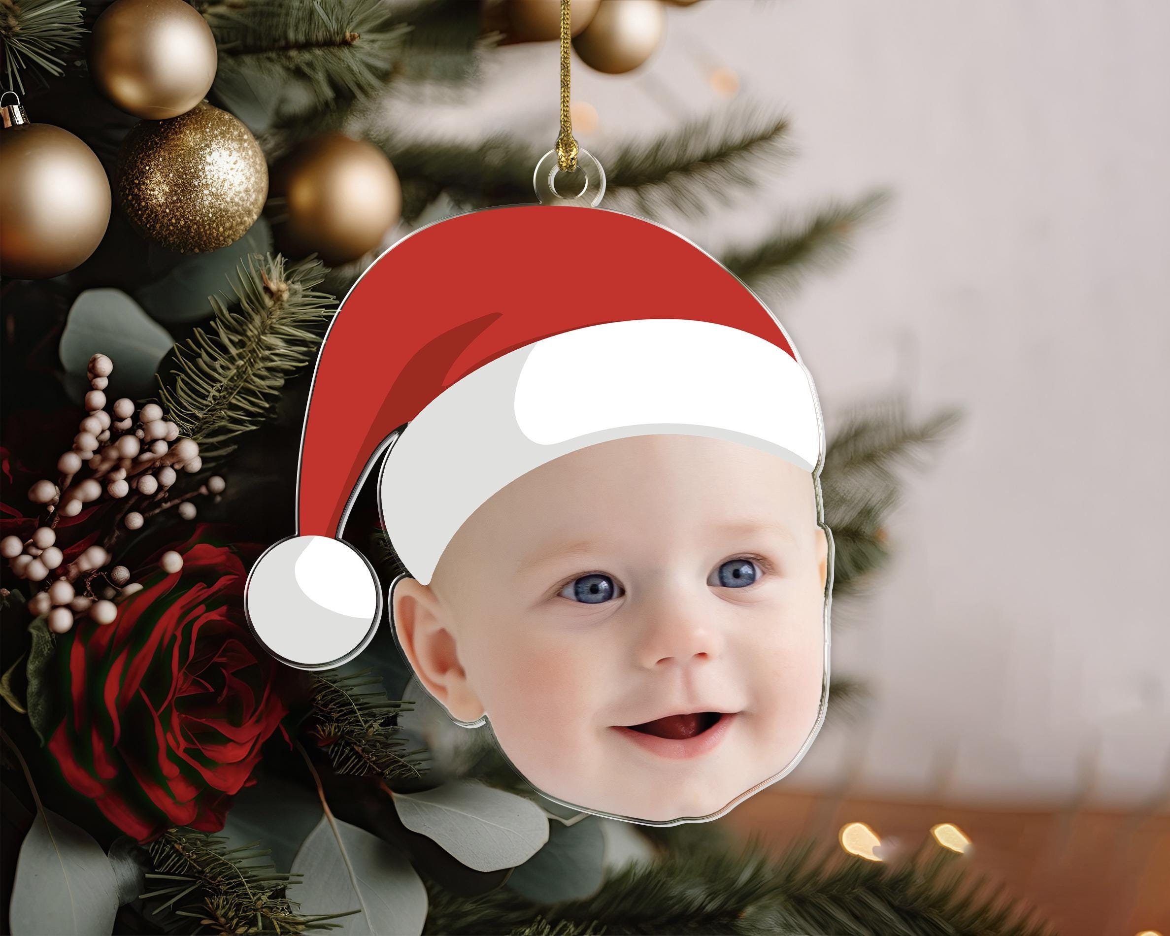 Personalized Face Baby Ornament, Baby First Christmas Ornament, Custom Photo Baby Santa Ornament, Newborn Gift, Christmas Gift For Grandkids
