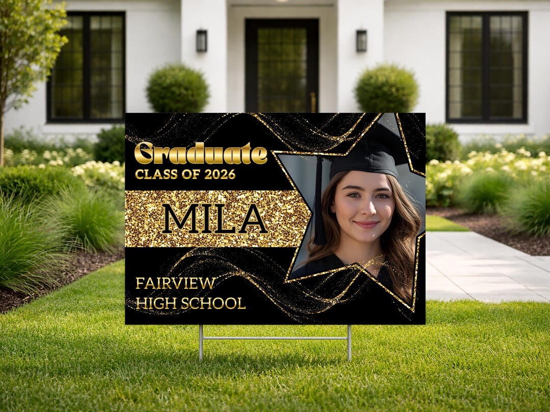 Gold Glitter Graduation Yard Sign,custom Name and Photo Graduation Sign ...
