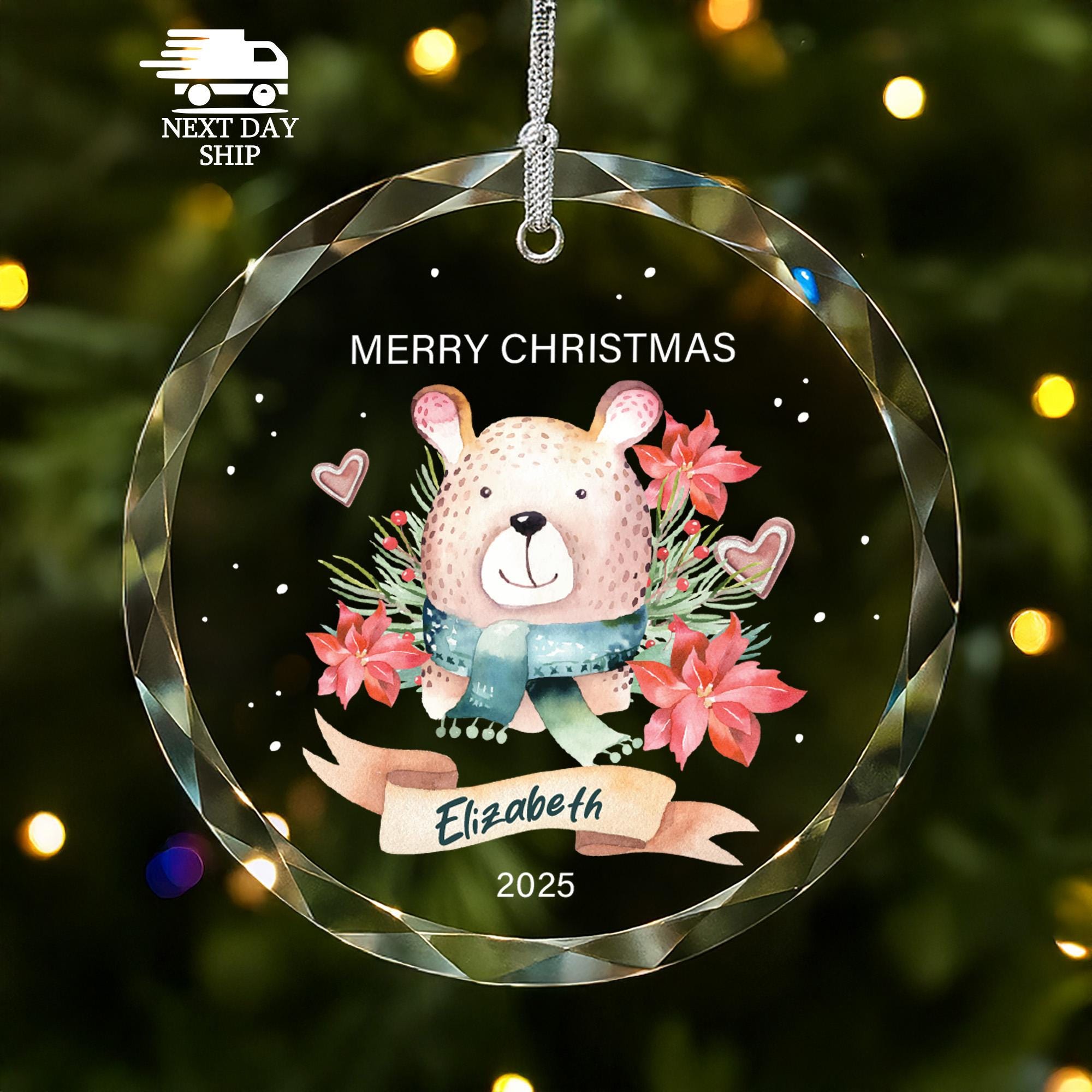 Baby Bear Merry Christmas Ornament, Personalized Children Name Keepsake, Custom Christmas Ornament, Keepsake for Little Girl, Gift For Kid