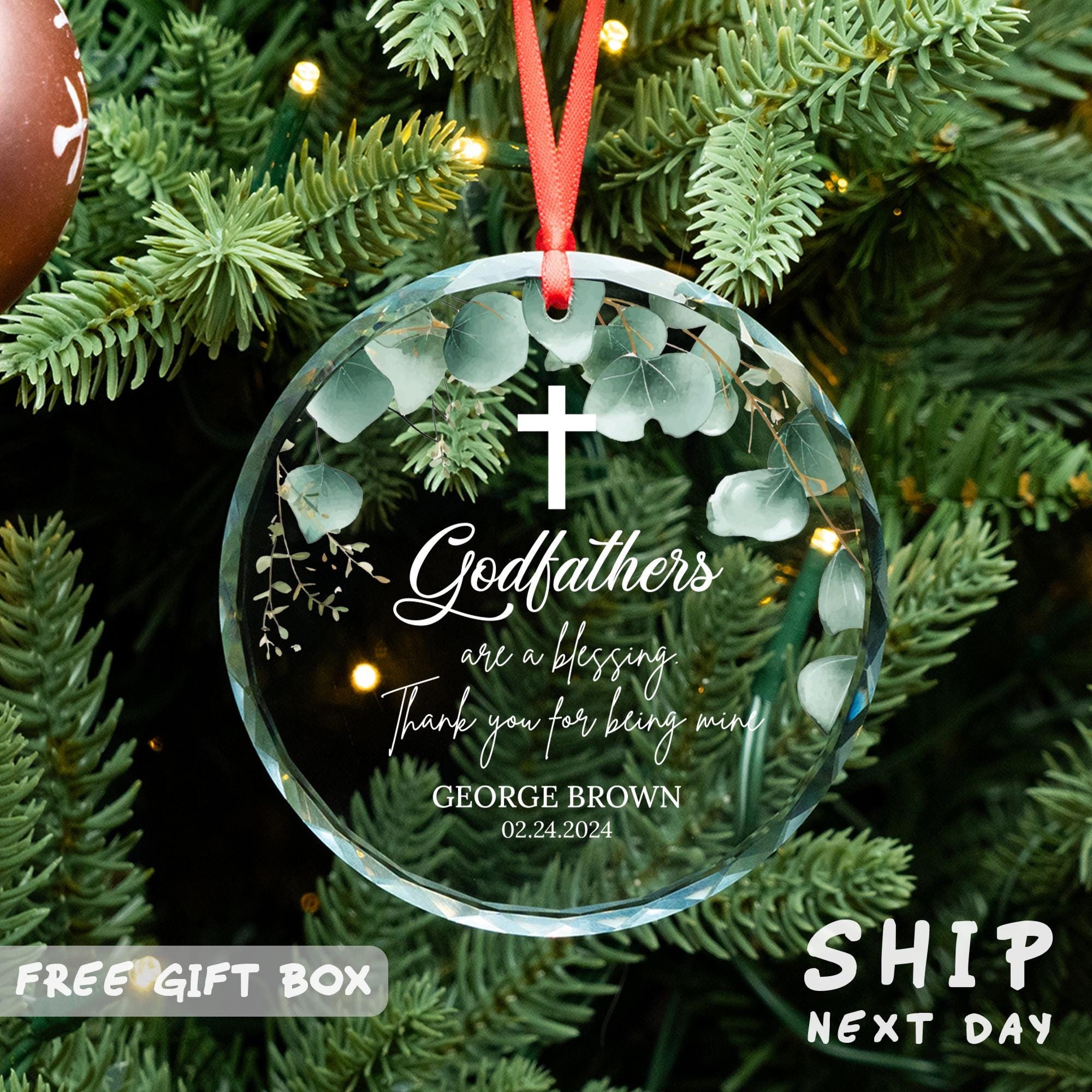 Custom Godfathers Name Ornament, Gift For Godfathers, Special Day Keepsake, Personalized Godfather Ornament, Baptism Christmas Ornament