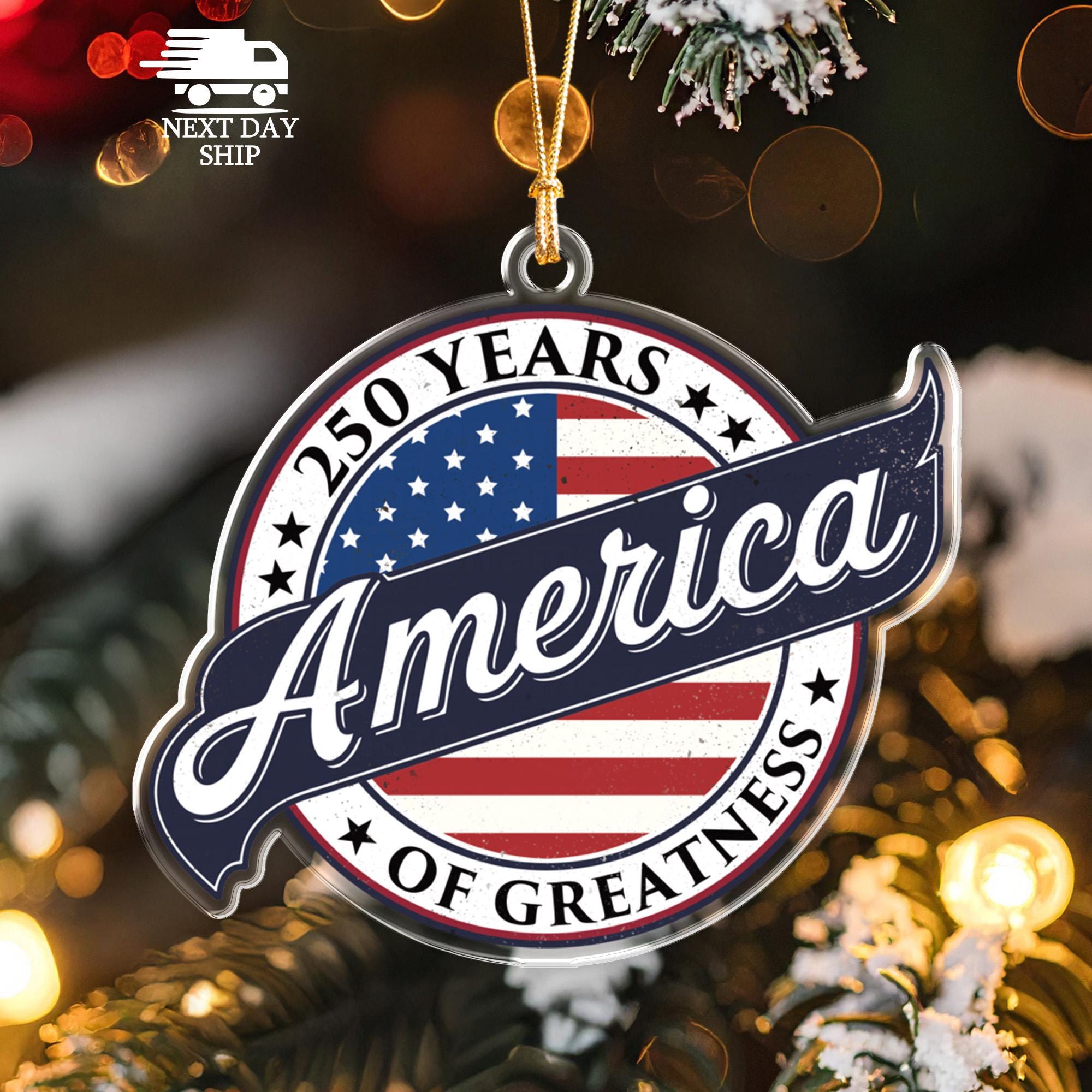 USA 250 Years Ornament, America of Greatness Patriotic Ornament, 1776-2026 Independence Day Decoration, American Flag Christmas Ornament