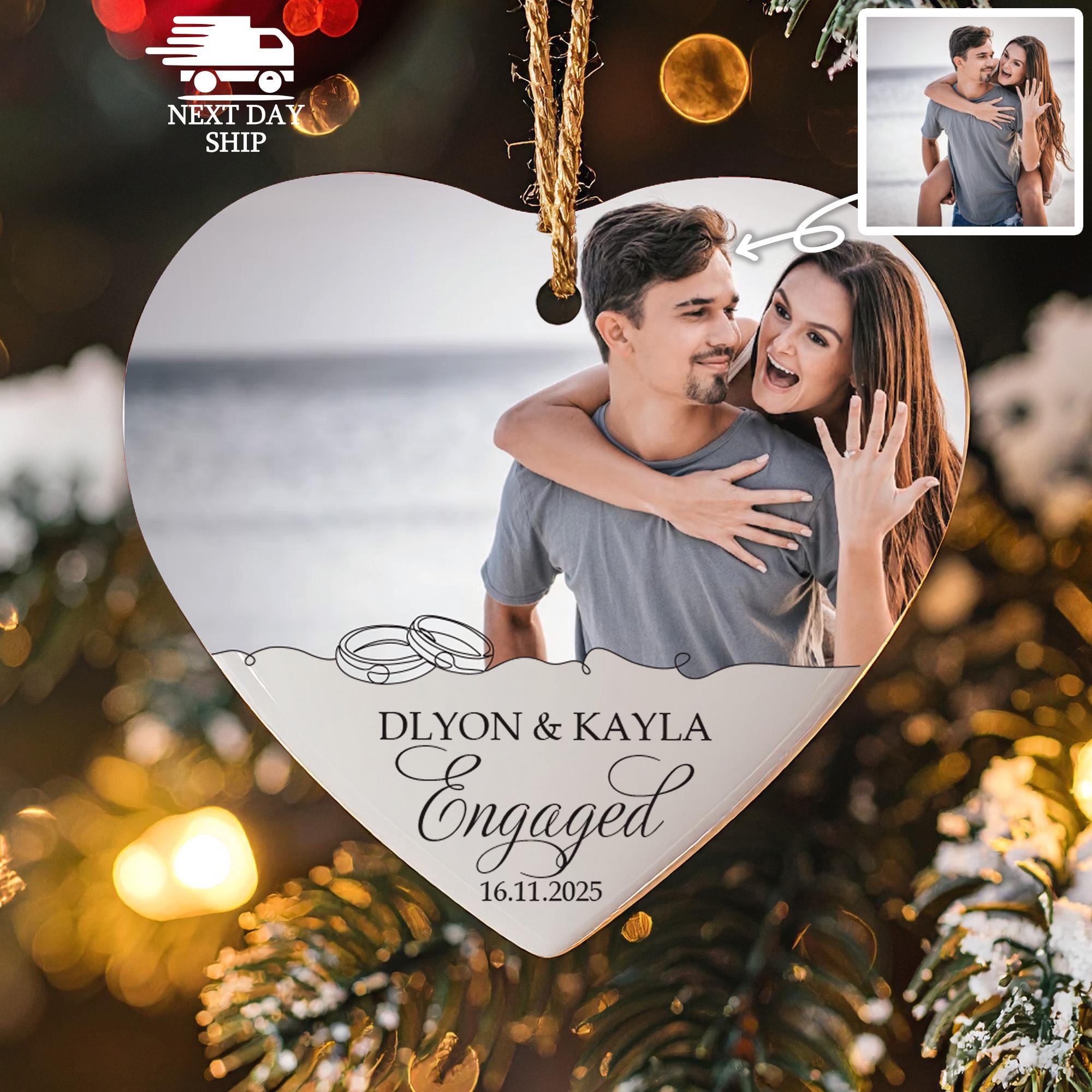 Custom Photo Engagement Ornament, Engaged Couple Gift, Proposal Keepsake, Wedding Announcement Decor, Couple Christmas Keepsake 2025