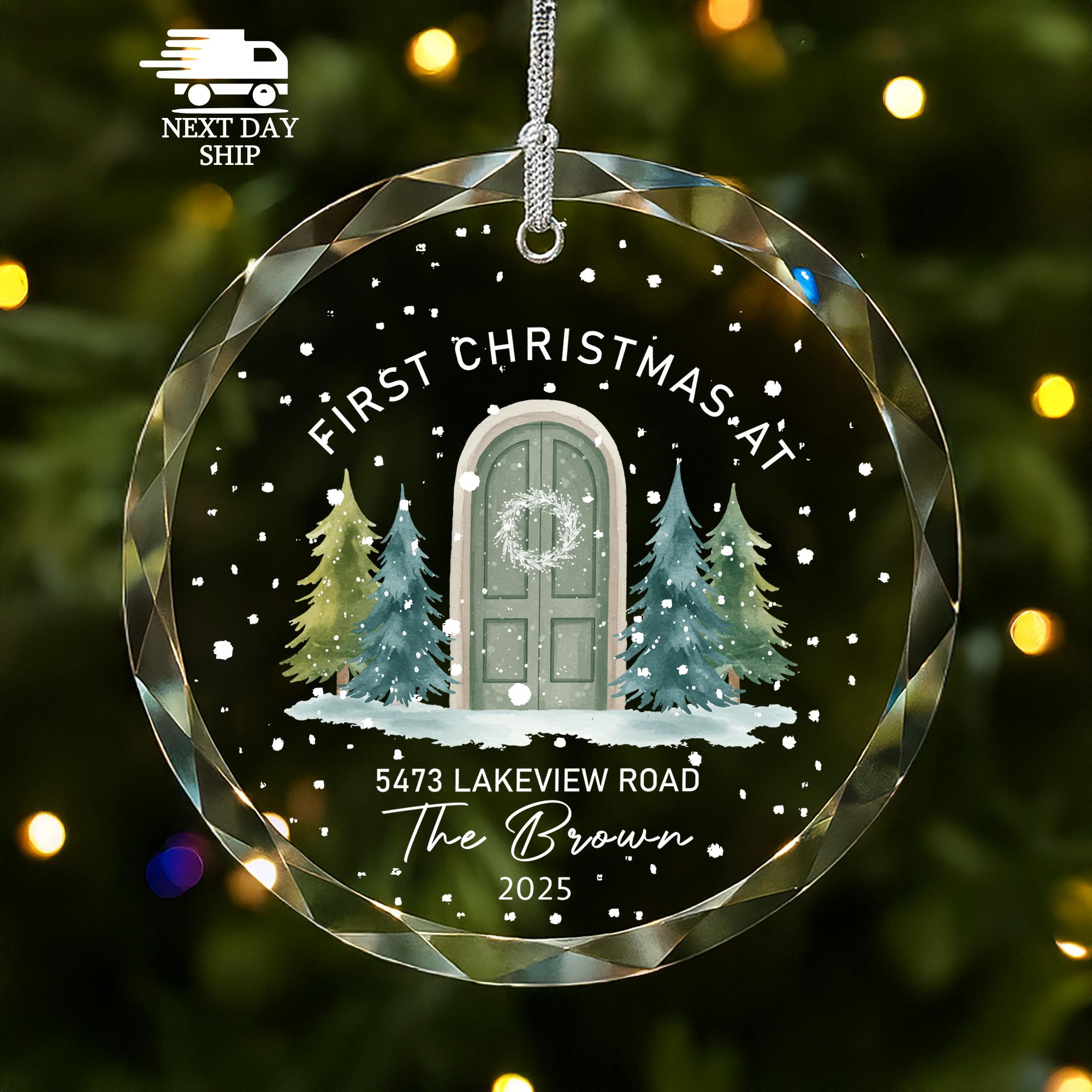 Personalized First Christmas At New Home Family Name Ornament 2025, Custom Housewarming Holiday Decoration, New Homeowners Address Keepsake