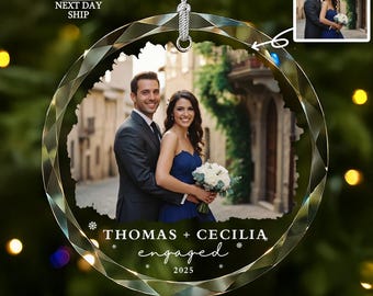 Custom Photo Ornament for Engaged Couple, Proposal Gift Idea, Engaged Couple Gift, Engagement Gift, Holiday Christmas Decoration